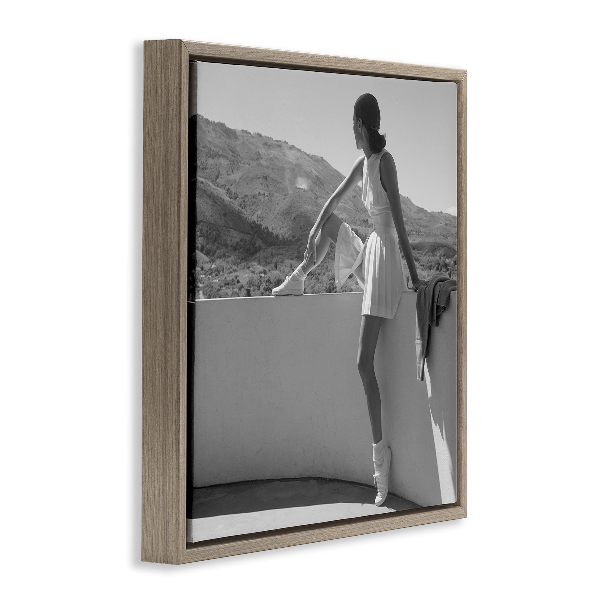 Stupell Industries Woman In Tennis Outfit Brown Framed Floater Canvas Wall Art, design by Toni Frissell