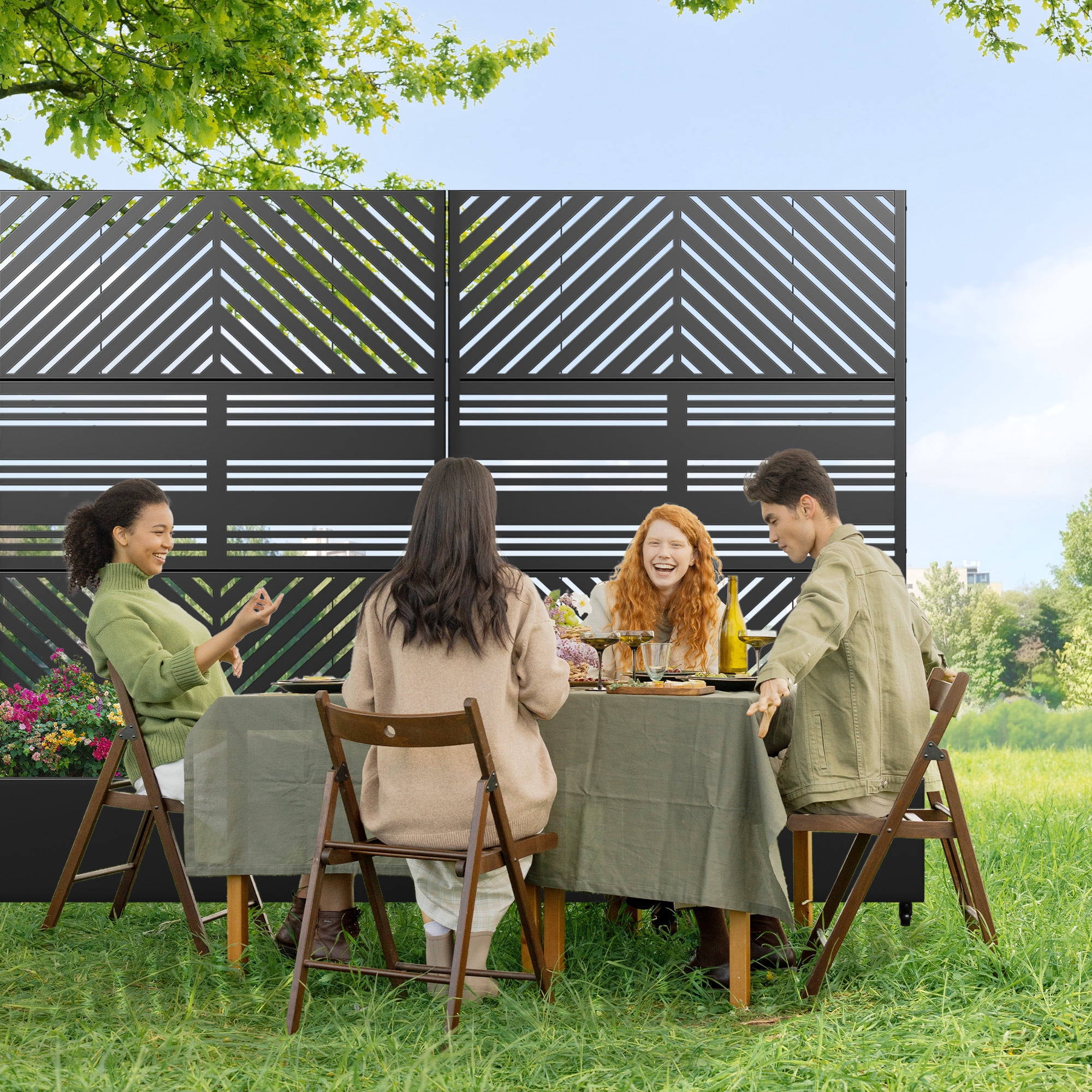 MAYEERTY 47*16*72" Outdoor Black Metal Planter Box with Trellis for Climbing Plants, Parallel Pattern Panel