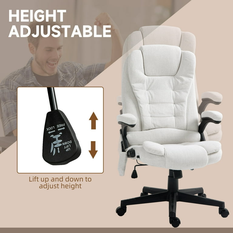 HOMCOM 6 Point Massage Office Chair with Heat, White Linen