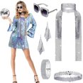 thumbnail image 2 of Women Dress Retro Sequin Bell Sleeves Plus Size Loose Fit Printed Halloween Cosplay Hippie Disco Dance Performance Party Bronzing Evening Dress, 2 of 8
