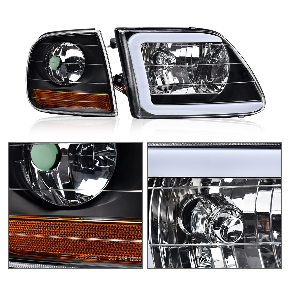 PIT66 LED DRL Headlights & Corner Lights Black Fit for F-150 Expedition 1997-2004
