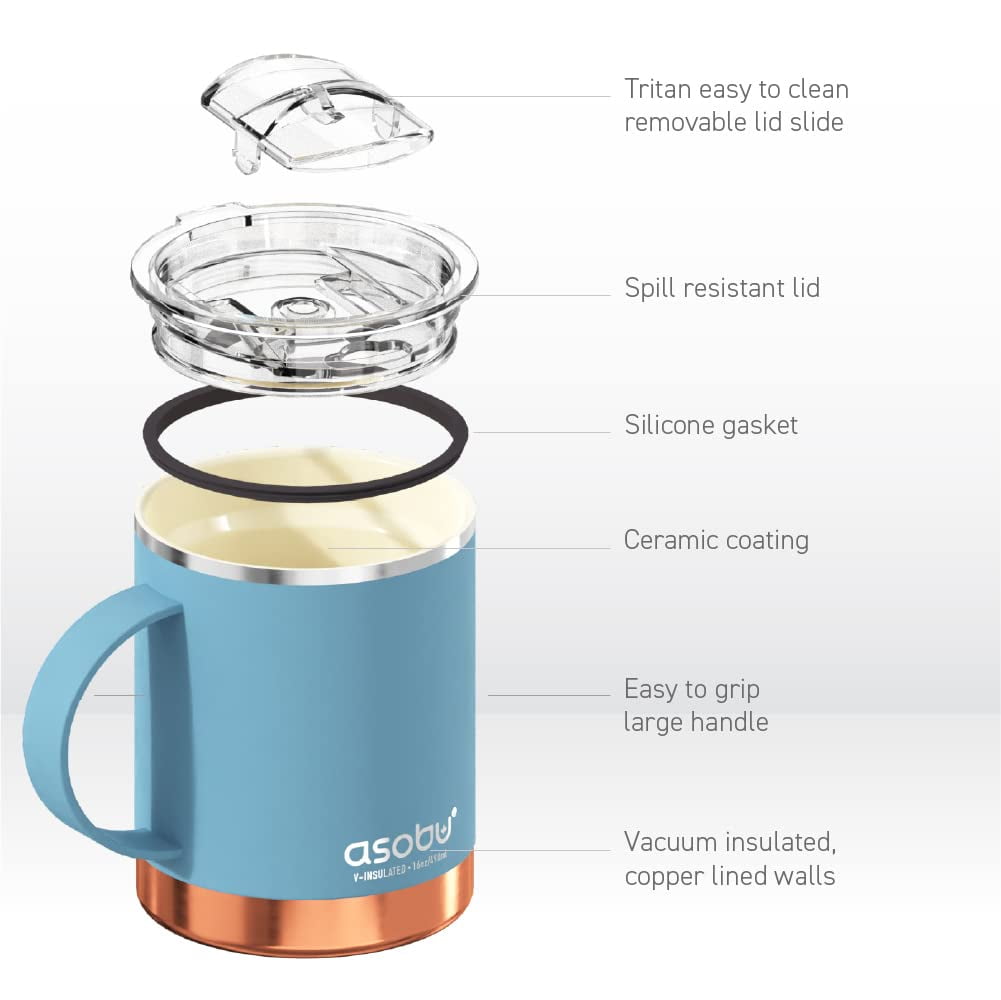 Asobu Ultimate Stainless Steel Ceramic Inner Coating Insulated Mug 12 oz, Blue