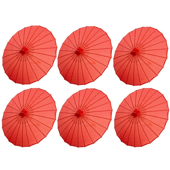 THY COLLECTIBLES Set of 6 Kid's Size 22" Japanese Chinese Umbrella Parasol for Wedding Parties, Photography, Costumes, Cosplay, Decoration and Other Events (Red)