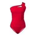 thumbnail image 5 of JIAYUE Women Swimsuit Sets One-Shoulder Asymmetrical Neck Solid Color Two Piece Gathering Tankini Sexy High Waist Bikini Split Skirt Pool Female Swimwear, 5 of 6