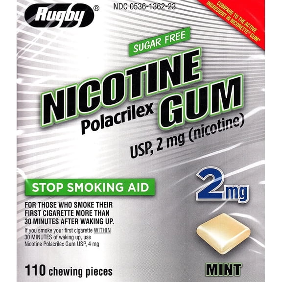 Rugby Nicotine Polacrilex Gum 2 mg Mint Flavor 110 Pieces (Pack of 3)
