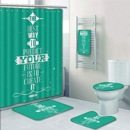 PRTAU Quote The Best Way to Predict Your Future is to Create It Calligraphy Motivational Quote 5 Piece Bathroom Set Shower Curtain Bath Towel Bath Rug Contour Mat and Toilet Lid (Best Way To Remodel Bathroom)