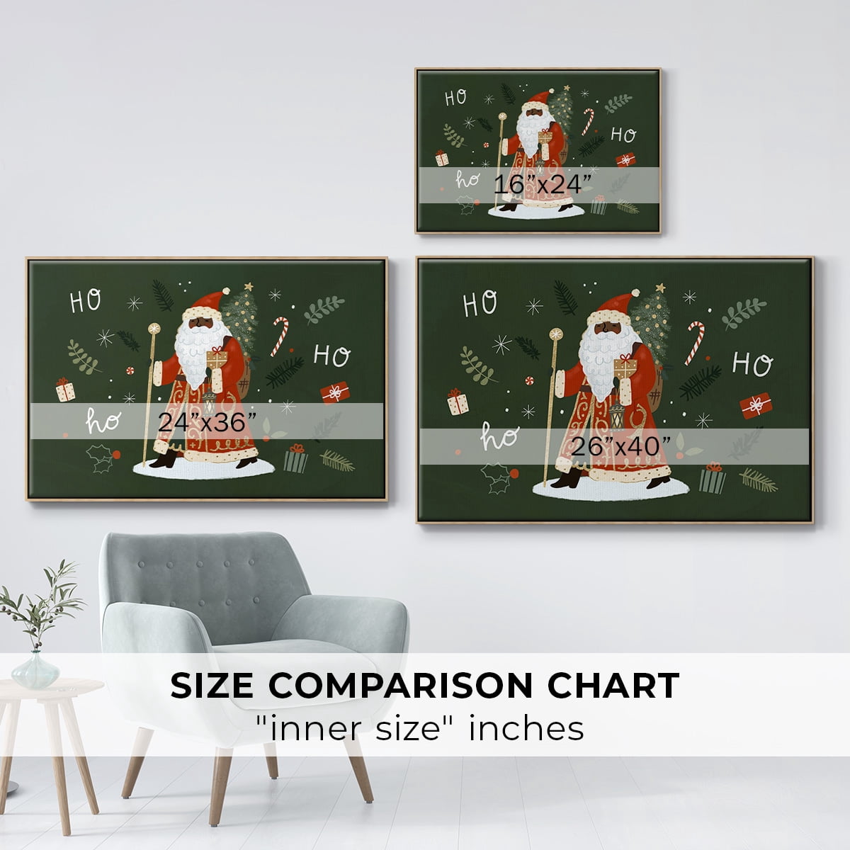 Little St. Nick Collection A - Framed Gallery Wrapped Holiday Canvas - 17 x 25 - Natural Wood Frame