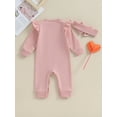 thumbnail image 5 of FEORJGP Infant Girls Rompers Newborn Baby Long Sleeve Jumpsuits Letter Embroidered Crew Neck Rompers Fall Toddler Clothes Bodysuits with Headband, 5 of 9