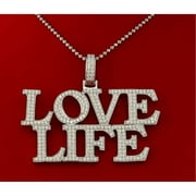 King of Bling's White 925 Sterling LOVE LIFE Letter Charming Pendant with 11.64ct Cubic Zirconia