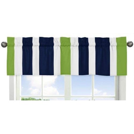 Navy Blue White And Lime Green Window Treatment Valance For