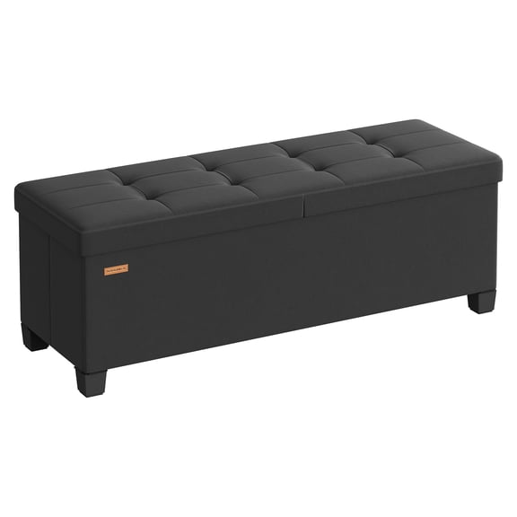 SONGMICS Storage Ottoman Bench with Legs, Folding Storage Chest with Flipping Lid, End of Bed Bench, for Living Room, Bedroom, Entryway, Linen-Look Fabric, 43.3 Inches, Ink Black