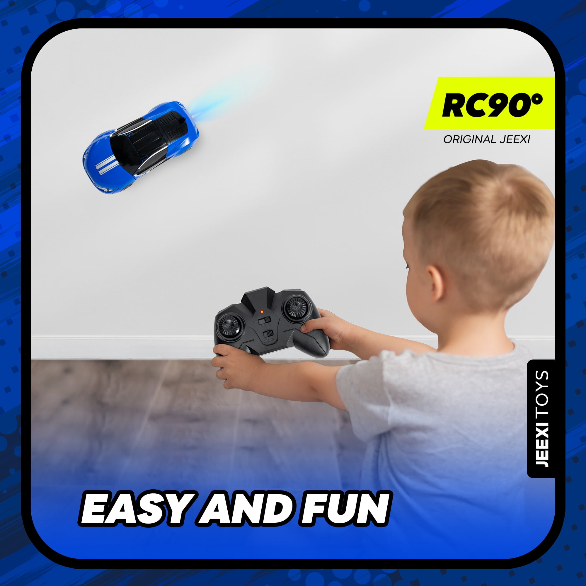 JEEXI Wall Climbing Remote Control Car - Transforming Robot RC Car Toy for Kids, Drives on Walls, Windows, Floors & Ceilings, Dual Mode for Floor & Wall, Fun Gift for Boys & Girls (Blue)