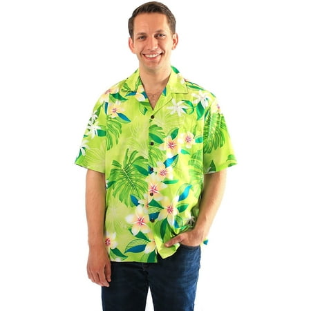 Made in Hawaii Mens Hawaiian Shirt Aloha Shirt in Palms and Plumeria in ...