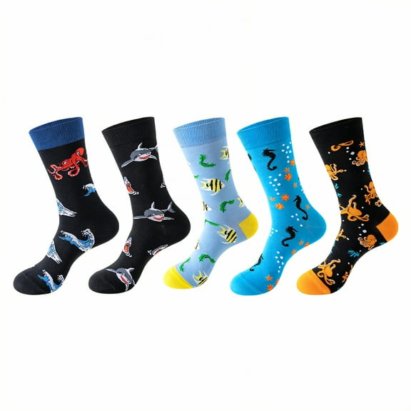 TELOLY 5Pairs Boot Socks for Women,All-Season Wear Womens Crew Socks,Color Block Style Men Socks,Combination1