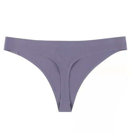 CBGELRT Underwear Women Solid Color Women s Panties Breathable Seamless Underwear Silk Satin Panty Low Rise T-back Underpants Thong Bikini Purple M