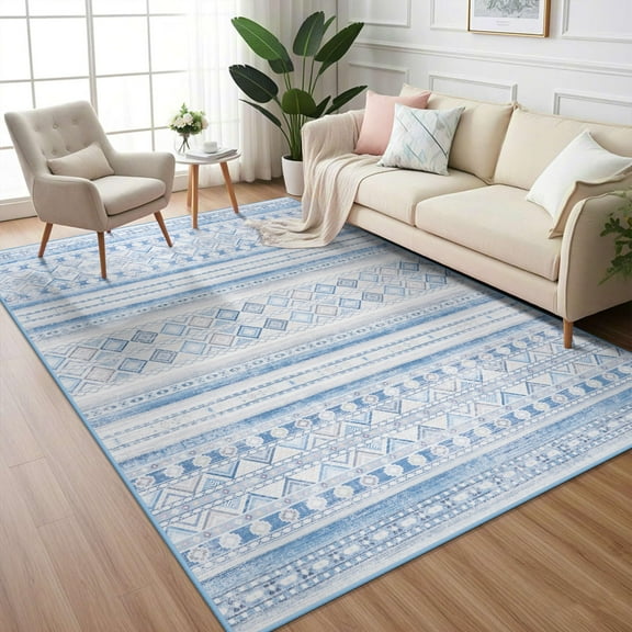Wellber Boho Area Rug Wellber Moroccan Rugs Washable Carpet for Bedroom Living Room Home Decor,4'x6',Blue
