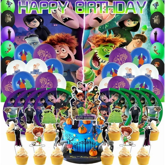 Hotel Transylvania Plates Tableware Balloons Party Supplies Cake Topper Banner Decorations Birthday Decor Banner Backdrop