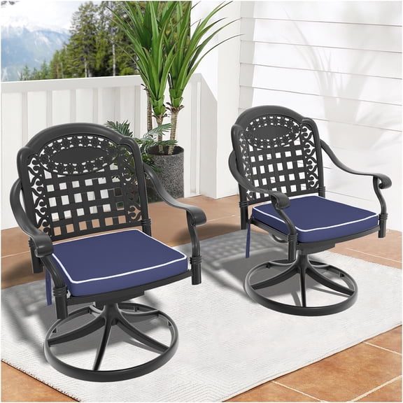 JERFIT 2-Pack Patio Swivel Chairs with Weather-Resistant Cushions, 360-Degree Rotating Aluminum Outdoor Armchairs for Garden, Poolside & Deck