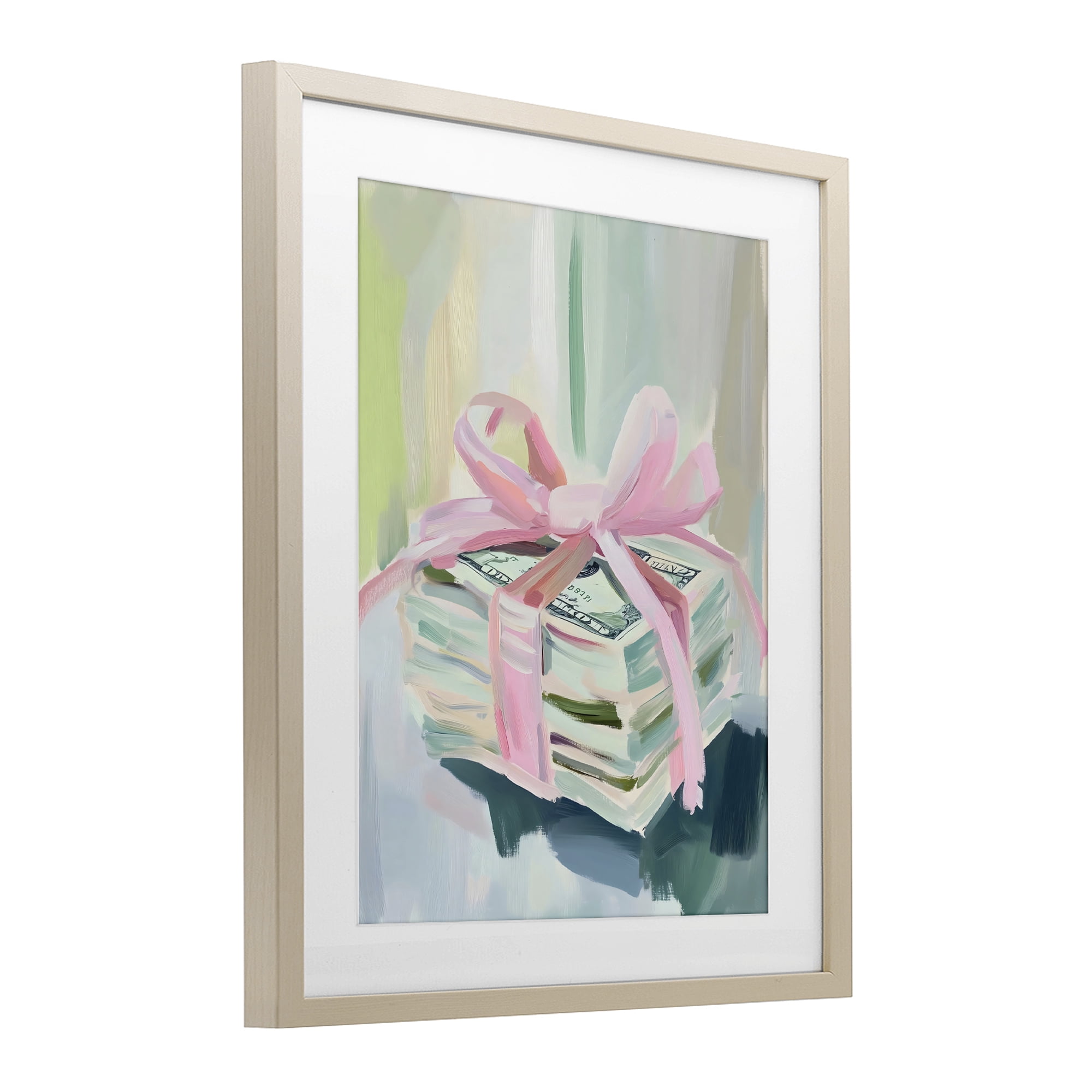 Stupell Industries Pink Bow Cash Bundle Birch Framed Print Under Glass, design by The Prints Vibe