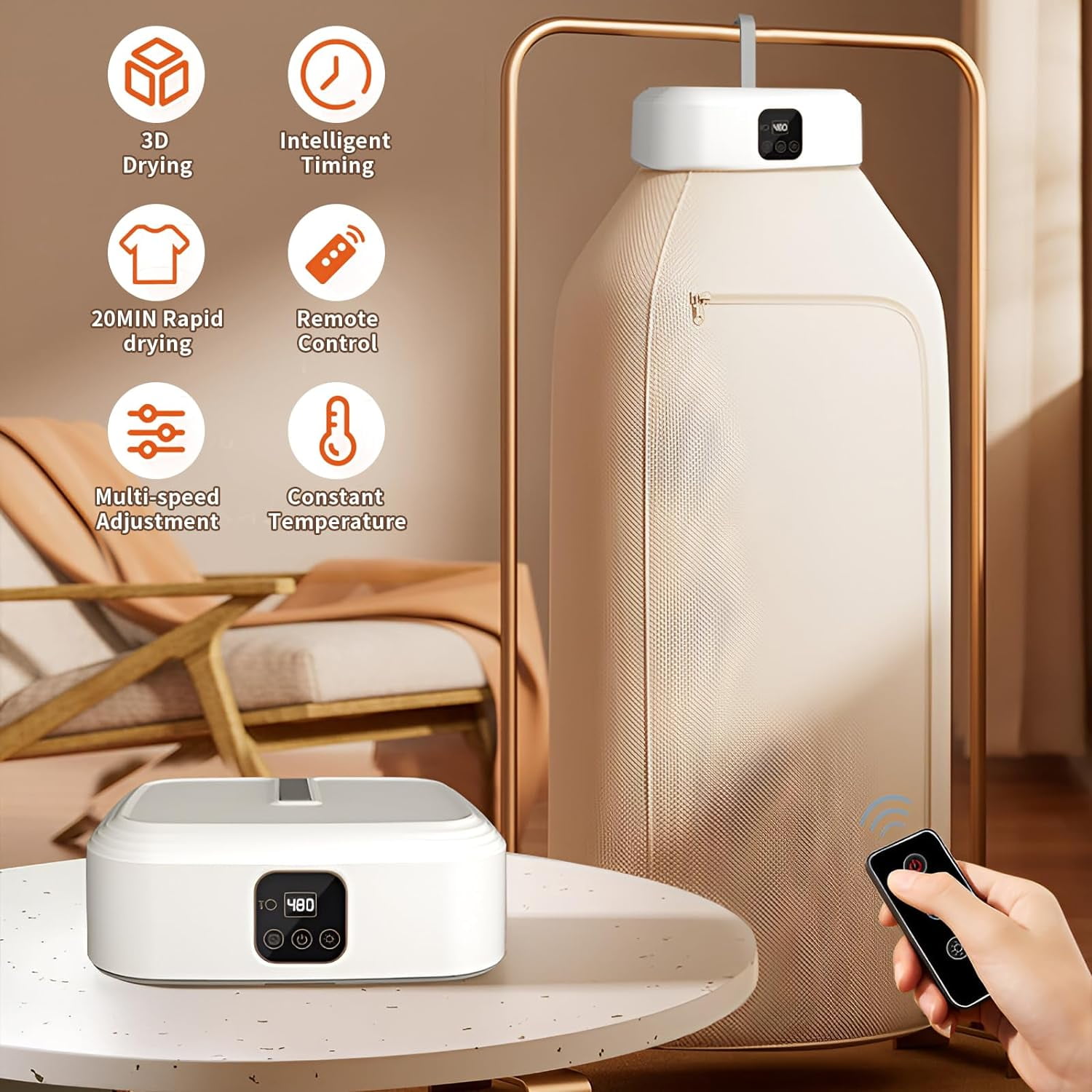 JahyShow Portable Clothes Dryer, Small Dryer with Remote Control, Compact Foldable Travel Clothes Dryer with Dry Bag for RV, Travel, Home