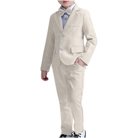 Fesfesfes 3-piece Suit Sets for Boys Size 2-10 Years Solid Color Sets with Long Sleeve Jackets, Elastic Waist Long Pants,Bow Neckband