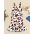 thumbnail image 5 of vera natura Little Girl Bell Bottom Jumpsuit Casual Rooster Print Round Neck Sleeveless Flare Romper Summer Clothes, 5 of 8