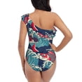 thumbnail image 5 of Sikiie Fish In The Wave Print Women One Piece Swimsuits Tummy Control One Shoulder Bathing Suits Ruffle Swimwear, From S to XXL-Medium, 5 of 6