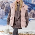 thumbnail image 5 of Puffer Vest for Teen Girl Detachable Hood Sleeveless Padded Gilet Zip Snap Cargo Flap Pockets Adjustable Waist Warm Winter Outerwear Waistcoat, 5 of 7