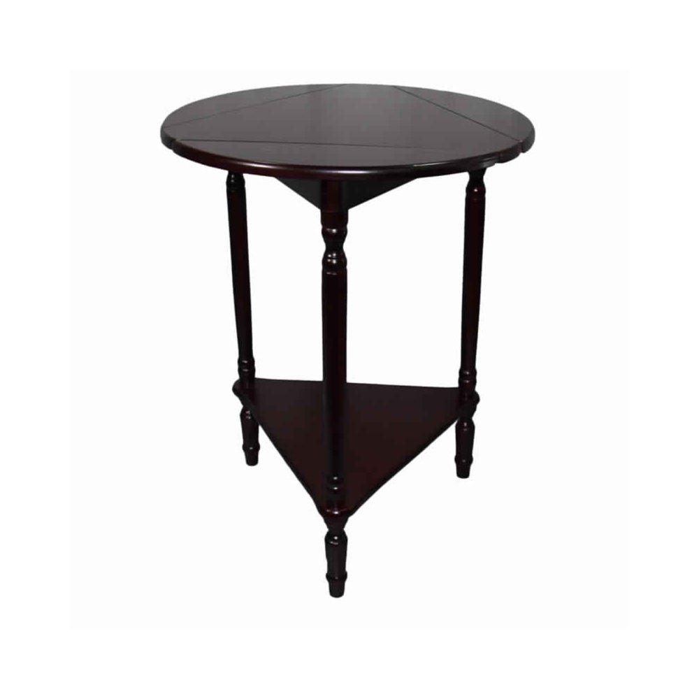 Adjustable Round Wooden End Table with Turned Legs, Cherry Brown