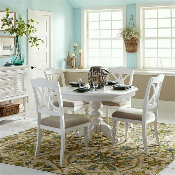 Summer House White 5 Piece Pedestal Table Set