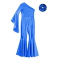thumbnail image 5 of Raenseen Girls Metallic Flare Long Sleeve Dance Gymnastics Unitard Jumpsuit Foil Full Body Tank Bodysuit Royal Blue 16, 5 of 6