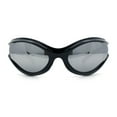 thumbnail image 3 of Womens Trendy 90s Oval Wrap Around Sport Plastic Fashion Sunglasses Black - Silver Mirror, 3 of 8