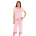 thumbnail image 2 of Collections Etc Women's Embroidered Border Pajama Set Pink Large, 2 of 5