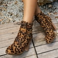 thumbnail image 2 of Women's Leopard Dress Combat Boots Trendy Suede Pointed Toe Chunky High Heels Short Boots Winter Fall Shoes Brown, 2 of 5