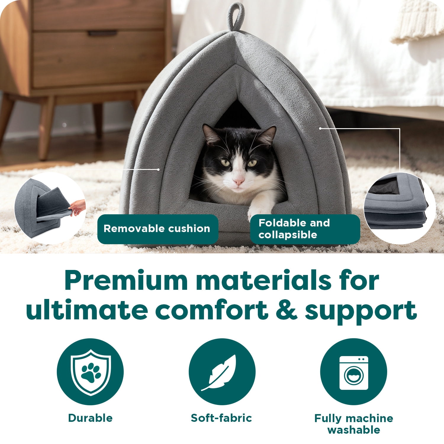 FurHaven Pet Products | Fleece Hooded Tent House Pet Bed for Cats & Small Dogs - Lagoon Blue