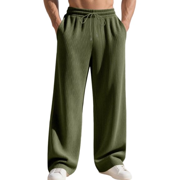 Havenx Sweatpants for Men Straight Wide Leg Drawstring Jogging Pants with Pockets Elastic Waist Open Bottom Sweatpants Gym Lounge Athletic Workout Fall Winter Pant,Camouflage Green L