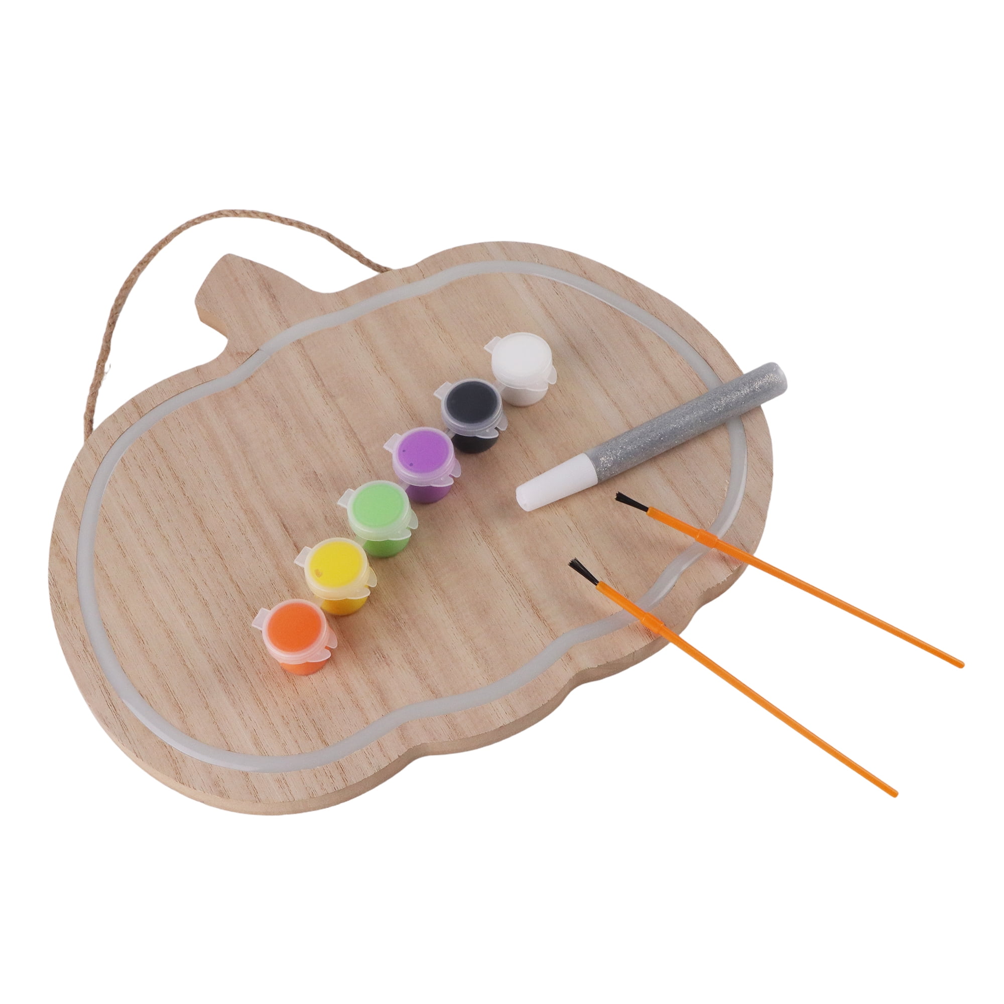 (3 pack) DIY Pumpkin Decor with LED, Wooden Pumpkin Craft Kit, 11.5 x 10 Inch, Halloween
