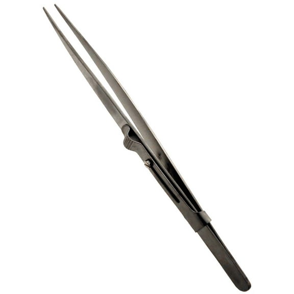 JEWEL TOOL 6.25" Nickel Plated Tweezers | Straight Pointed Tips | Steel Tweezers | Equipped With Slide Lock - Premium Precision Tool for Jewelers and Crafters