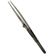 JEWEL TOOL 6.25" Nickel Plated Tweezers | Straight Pointed Tips | Steel Tweezers | Equipped With Slide Lock - Premium Precision Tool for Jewelers and Crafters