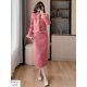 thumbnail image 4 of Vestido largo de dos piezas con falda de piel para mujer, chaqueta de lana con una hilera de botones, abrigo, vestido tubo para mujer, vestido de trabajo Formal elegante de 2 piezas, 4 of 5