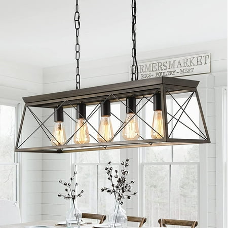 

Farmhouse Briarwood Linear ChandelierKitchen Island LightingCeiling Hanging Dining Room Light FixtureAntique Bronze5-Light Pendant