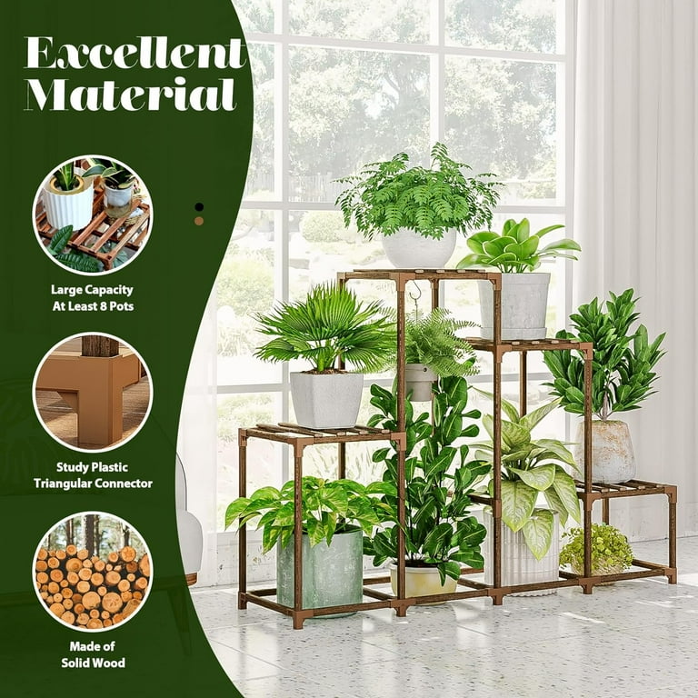 GENTINGBRO Tall Plant Stand, Indoor/Outdoor Wood & Metal Flower