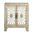 thumbnail image 2 of Benjara Console Table with 2 Glass Doors and Floral Motif- Antique White, 2 of 6