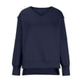 thumbnail image 4 of up to 60% off Gifts Under $5 Sweatshirt for Women Winter Oversized Sweatshirt for Women Casual Solid V Neck Long Sleeve Pullover Tops Side Slit Irregular Hem Cozy Fleece Sweatshirts, 4 of 5