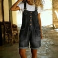 thumbnail image 6 of Shortalls for Women Denim Shortalls Button Front Wide Leg Workout Jumpsuit Plus Size Casual Autumn Tops Adjustable Tie Straps Pockets Loose Bib Jean Cooling Shirt Overalls Shorts,Black,L, 6 of 7