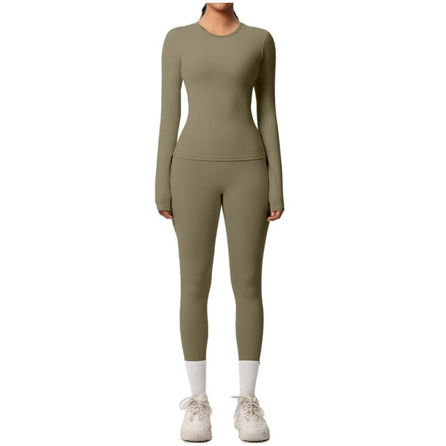 Ensemble de Yoga pour Femmes, Mode Décontractée Couleur Unie Manches Longues Col Rond Ajusté, Pantalons pour Femmes