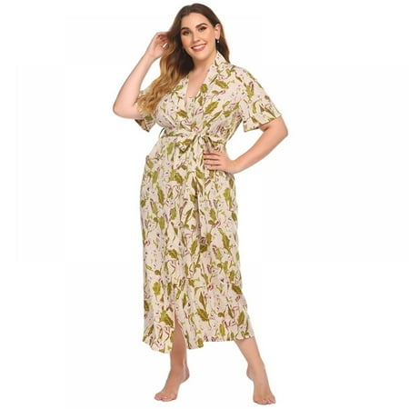 

Women V-neck Short-sleeve Print Long Style Nightgown