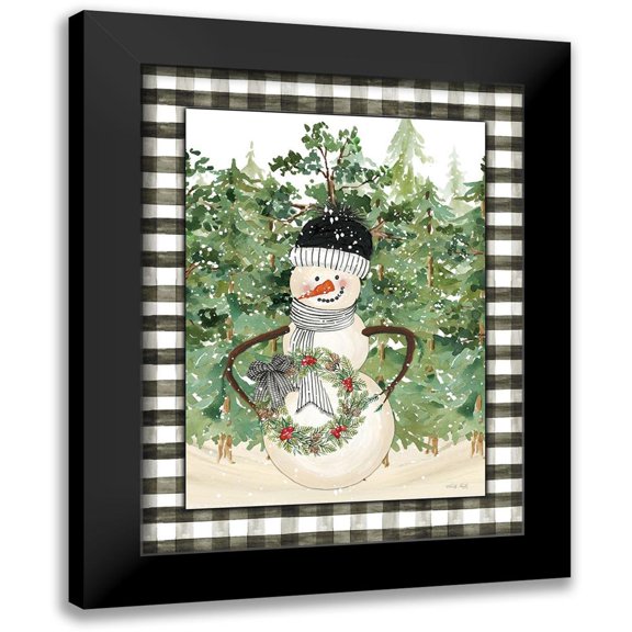 Jacobs, Cindy 12x14 Black Modern Framed Museum Art Print Titled - Snowman with Wreath