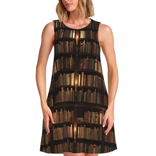 Balery Bookshelves Vestidos de verano para mujer con estampado: vestido holgado sin mangas, vestido playero informal y cómodo para días calurosos.