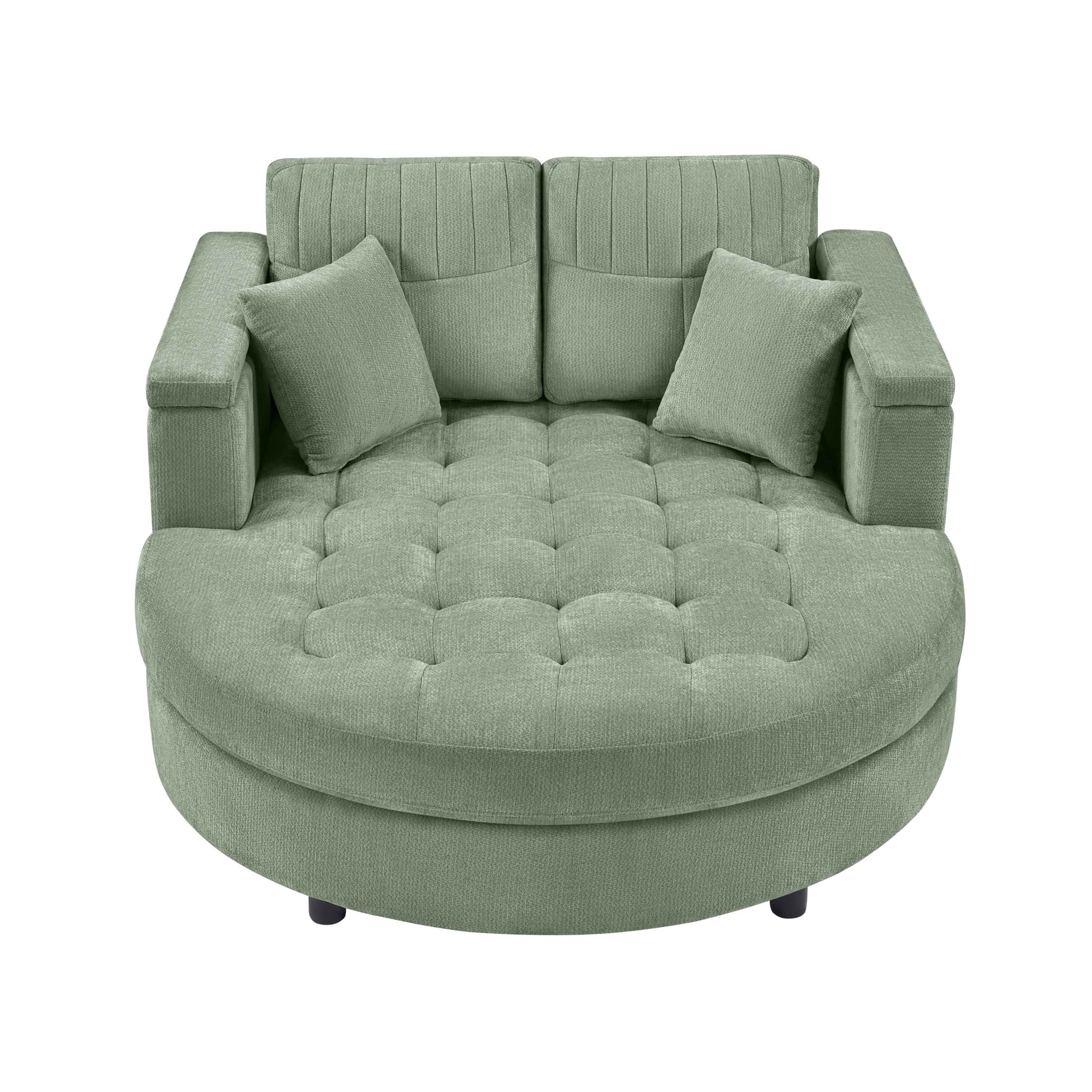 Euroco 66.9" Oversized Chaise Lounge Chair Indoor,Cloud Plush Chenille Floor Sofa Bed with Deep Seat,Storage Arms & Removable Pillows,Modern Upholstered Sofa Couch for Living Room,Green